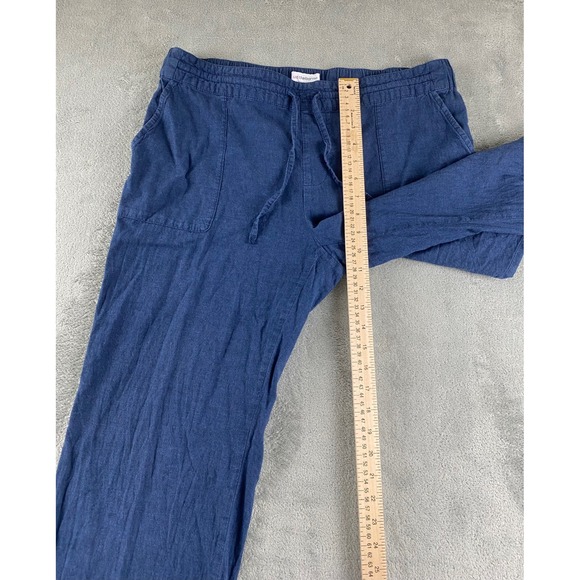 Liz Claiborne Womens Blue Linen Blend Wide Leg Crop Pants Sz M Drawstring Waist - Picture 8 of 11